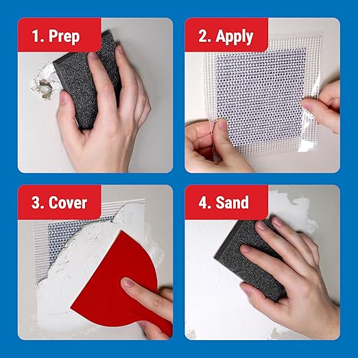 MaxPatch® Drywall Repair Kit, 4-Piece Set – Includes Self-Adhesive Aluminum Patch, 8 oz Spackle, 100% Recycled 3" Putty Knife, and Sanding Sponge – Multi-Purpose Wall Repair for Drywall, Plaster