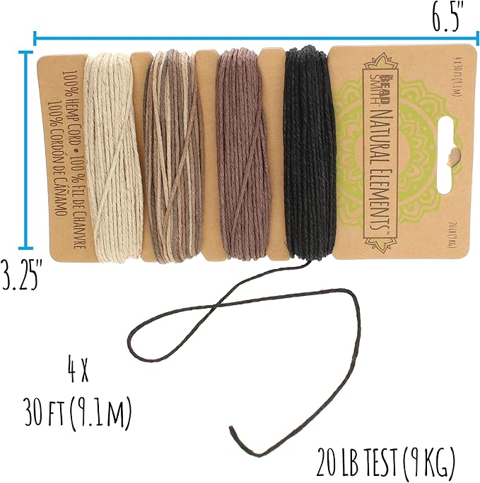 The Beadsmith 100% Hemp Cord – Neutral Colors – 1mm, 30 Foot Spool, 20LB Test Strength – Twine for Jewelry Making, Macrame, Paper Crafts, Gardening, Scrapbooking, Home Décor, DIY String Art & More