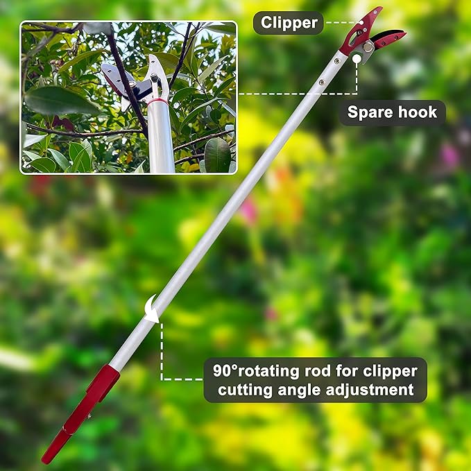 Tree Trimmer, 2 Foot Pole Pruner, Long Reach Pruning Shears, Cut and Hold Garden Clippers, Aluminum Lightweight Handle Fruit Picker, Branch Bypass Loppers