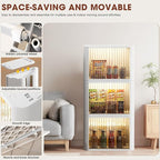 Storage Bins with Lids and Doors Stackable Plastic Pantry Cabinet Cupboard Storage Cabinet with Wheels Organizer for Bedroom, Bathroom, Office, Kitchen – Modern Freestanding Storage Unit, White