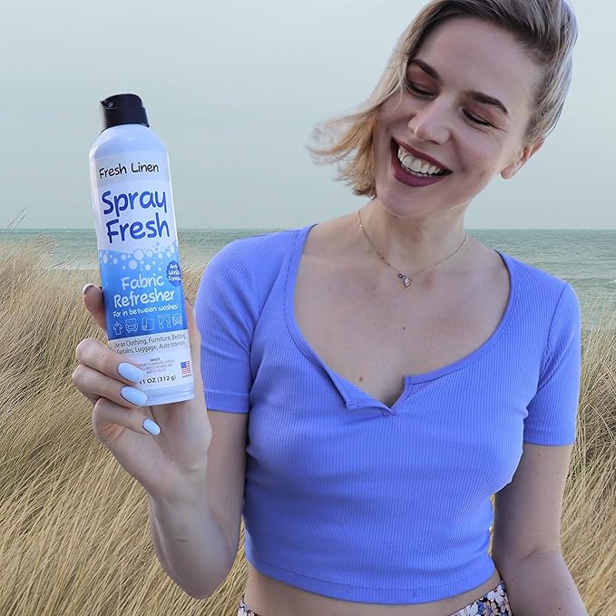 Spray Fresh Fabric Refresher - Deodorizer & Freshener for Clothing, Bedding, Furniture & More - Eliminate Smoke Smell & Pesky Odors - Helps Prevent Fabric from Wrinkling (Fresh Linen 3.5oz)