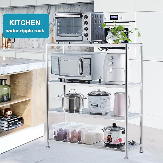 susunnus Stainless Steel Shelves 39.4in-4 Tier,Kitchen Storage Shelves,Stainless Steel Shelf Organizer, Artistic Texture, Pragmatic& Sturdy & Waterproof