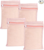 4 Piece Pink Small, Durable Organic Cotton Mesh Laundry Bag with Strong Zipper and Breathable Mesh, Delicate Laundry Bag for Underwear, Clothes, Pants and Socks