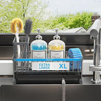 Moforoco Extra Large Sponge Holder for Kitchen Sink Organizer Caddy, Dish Brush Scrubber Holder,Stainless Steel Sink Box Utensil Holder,Soap Dispenser Set Tray Counter Accessories(Grey)