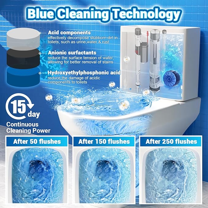 18 Pack Toilet Bowl Cleaner, 12pcs Blue Toilet Bowl Tablets + 6pcs Foam Bathroom Bleach Cleaners Tablets, 2:1 Automatic Toilet Bowl Cleaner For Deodorizing&Stain Removal(18pack,Blue)
