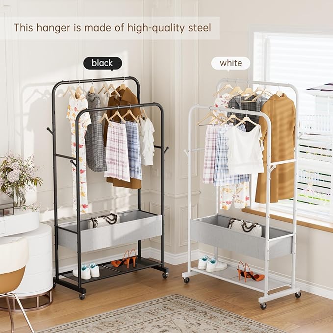 Golpart Clothes Garment Coat Rack Drying Clothing Racks Metal Freestanding for Hanging Clothes Portable Closet for Laundry Bedroom White