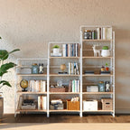 4NM No Assembly Folding Bookshelf, 4-Shelf 54" H Collapsible Foldable Bookcase Storage for Small Spaces, Natural White