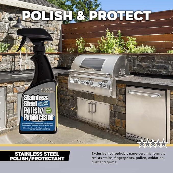 Flitz Stainless Steel Polish Protectant - 16oz Bottle, USA-Made Ceramic Coating for Stainless Steel Appliances, Repels Fingerprints & Water Spots - Aluminum & Chrome Polish & Protectant (6 Pack)