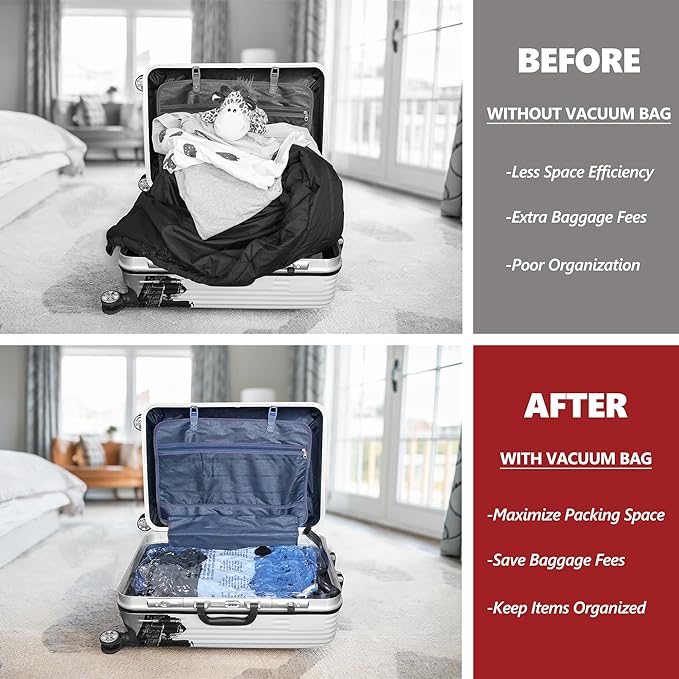 Vacuum Bags for Travel with Rechargeable Pump, 18 Combo (6L/6M/6S) Compression Packing Seal Bags for Luggage Suitcase, Space Saver for Clothing and Clothes Storage Travel