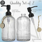 JASAI 2PACK 18Oz Simple Glass Soap Dispensers with Black Pump, Refillable Kitchen soap Dispenser with Vertical Stripe, Bathroom Soap Dispenser for Bathroom Hand soap, Dish Soap, Lotion.