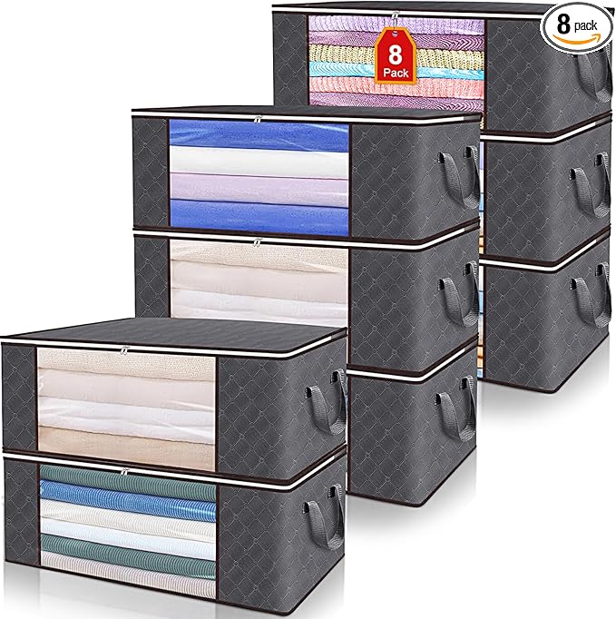 Fabric Bedding Storage Bag For Comforters And Blankets With Zipper, 8 Pack