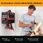 Power Tool Organizer - Wall Mount Storage for Garage Organizes 4 Cordless Drills & Tools - Heavy Duty Rack w Pegboard Sides Shelves & Hooks - Neatly Holds Screwdrivers & Drill Bits BLACK/BLACK