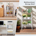 450Lbs Capacity Microwave Cart with Wheels, 3 Tier Rolling Cart with Adjustable Shelves, Multifunctional Metal Utility Storage Kitchen Carts on Wheels, 23.6" L*15.7" W*37" H, Wood+Chrome