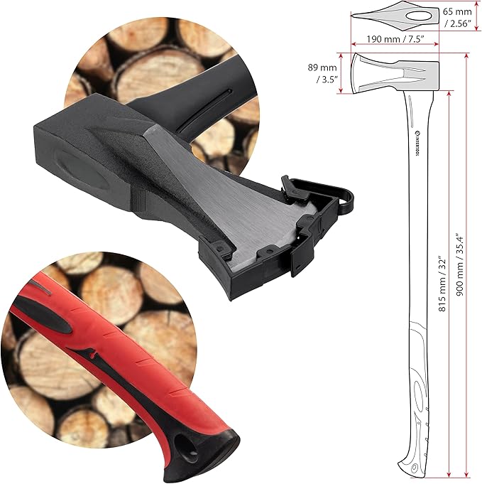 INTERTOOL Wood Splitting Maul and and Hatchet Set - 35-inch Axe and 14-inch Camping Chopping Hatchet with Shock Absorbing Fiberglass Handles with Blade Protectors HT-0275-0291