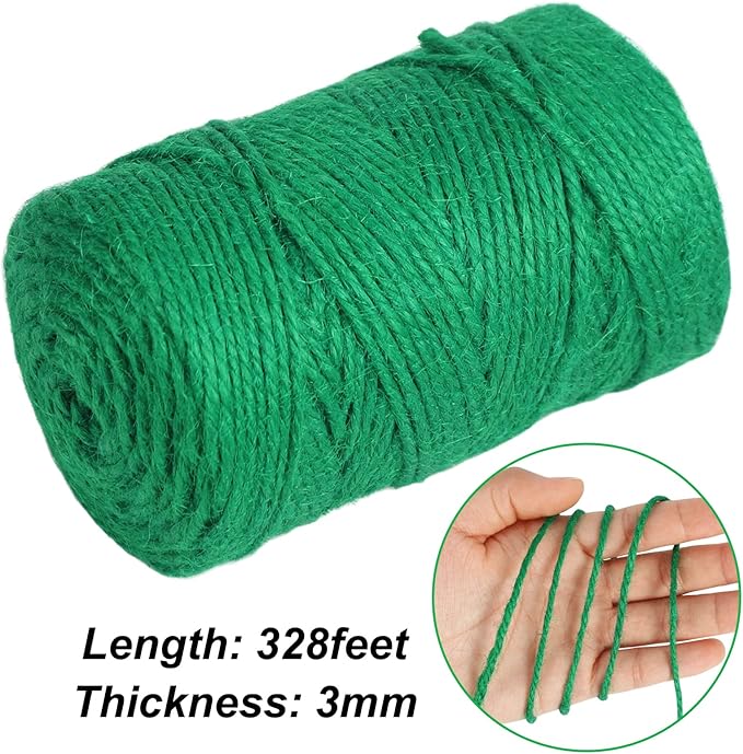 Vivifying Garden Twine, 328 Feet 3mm Green Plant Ties, Strong Jute Twine String for Climbing Plants, Tomatoes, Crafts and Decoration