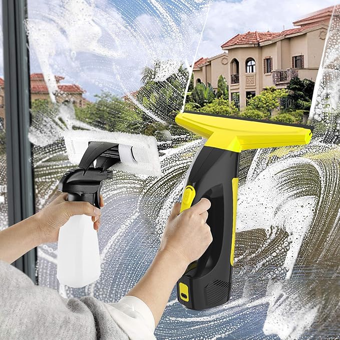 Cordless Window Vacuum Squeegee, Window Vac with Detachable Water Tank and Strong Suction, Electric Window Cleaning Tool for Shower Wall, Mirror, Glass, Car Windshield, Countertop, Tile