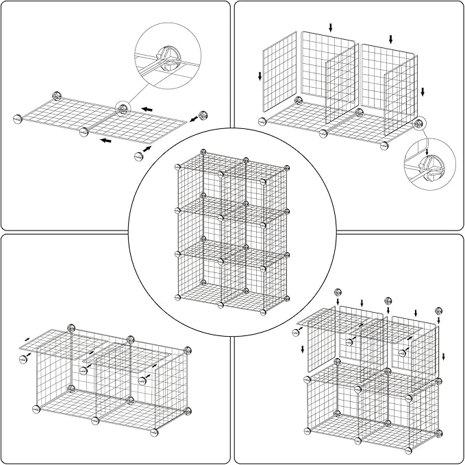 C&AHOME Wire Cube Storage, 6 - Cube Organizer Metal C Grids, Modular Shelves Units, Closet Organizer, Ideal for Home, Office, Living Room, 36.6”L x 12.4”W 36.6”H, Silver Gray UWCS3006G