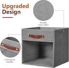 Storage Cube Organizer with Clear Window, Linen Collapsible Storage Boxes with PU Handles, Cube Storage Bins for Shelf, Closet, Cabinet, Bookcase (13x13x13, Gray)