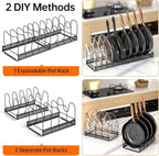 MUDEELA 2 Pack Pots and Pans Organizer Rack for under Cabinet, Expandable Pot Lid Kitchen Cabinet Organizer Holder with 10 Adjustable Compartment Cutting Board Organizer for Pan Lid, Bakeware Sheet