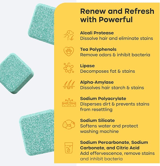 Washing Machine Cleaner Tablets - 24 Pack for a 12 Month Supply. Formulated for Pet Owners. Compatible with HE, Top & Front Load. Easily Removes Residue, Grime. Value Brand by Uproot Clean