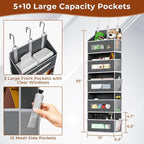 5 Tier Over The Door Organizer - Large Capacity Behind Door Hanging Shelves with 10 Mesh Pockets and Clear Windows, Closet Organizers and Storage for Bathroom, Bedroom, Nursery, 3 Pack Grey