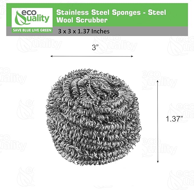 60 Pack Stainless Steel Sponges, Steel Wool Scrubber, Scrubbing Scouring Pad for Pots, Pans and Ovens Great for Kitchen, Bathroom, Outdoors by EcoQuality