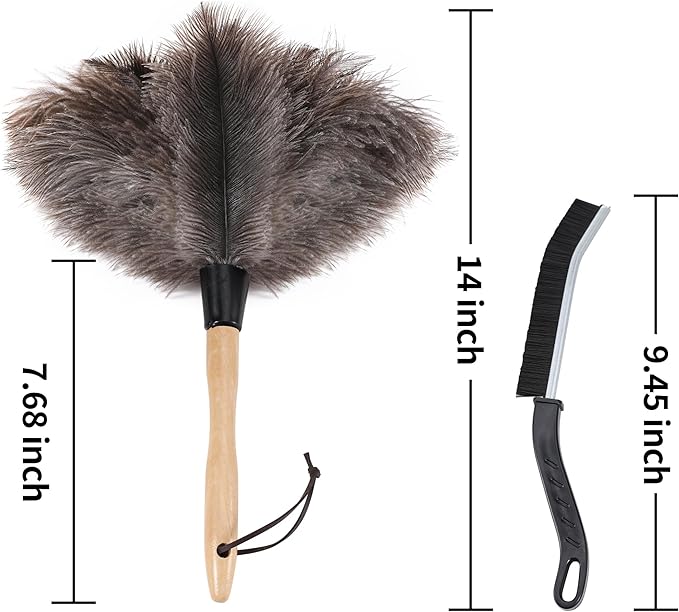 Soarer Ostrich Feather Duster - 40inch Extendable Feather Duster and 14 inch Handle Feather Duster 2pcs Cleaning Brush for Cleaning Supplies,Ceiling Fan, Crafts, Blinds, Furniture
