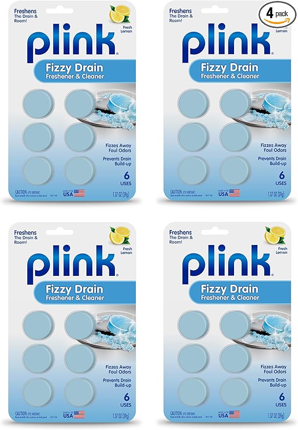 Plink Fizzy Drain Freshner and Cleaner, Prevents Buildup and Removes Drain Odor, Lemon Scent, 6 Count (Pack of 4)