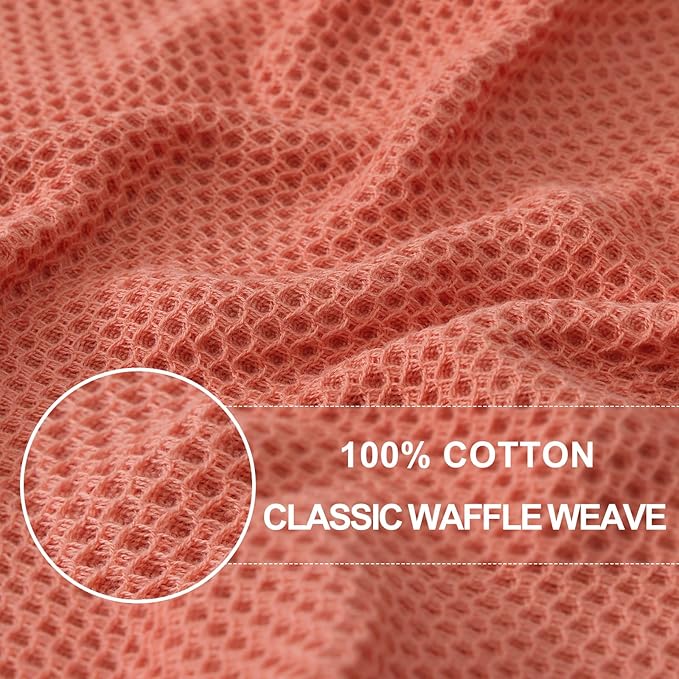 Homaxy 100% Cotton Waffle Weave Kitchen Dish Cloths, Ultra Soft Absorbent Quick Drying Dish Towels, 12 x 12 Inches, 12-Pack, Coral