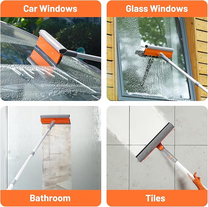 Eazer 46'' Professional Window Cleaner Tool, 2-in-1 Rotatable Squeegee for Window Cleaning Kit, Window Washing Equipment Kit with Threaded Extension Pole(20''-46'') for Shower/Windshield.