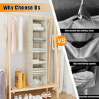 Hanging Closet Organizer, Easy Mount Foldable 6-Shelf Hanging Closet Wardrobe Storage Shelves, Clothes Handbag Shoes Accessories Storage, Washable Oxford Cloth Fabric, Beige