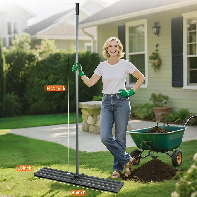 Lawn Leveling Rake,45"x10" Heavy-Duty Steel Lawn Leveler with 84" Anti-Slip Handle, Yard Leveling Rake Perfect for Garden, Backyard, Golf Course, Farm & Landscaping