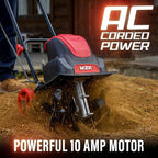 MZK 12-Inch 10.5 Amp Corded Electric Tiller/Cultivator for Gardening, 8-inch tillling Depth with Adjustable Wheels, Electric Garden Rototiller for Lawn/Yard/Garden Soil Digging,TC12A03