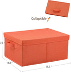 HOONEX Storage Bins with Lids for Organizing, Pack of 2, Storage Boxes with 2 Carrying Handles and Sturdy Heavy Cardboard, 16.5" L x 11.8" W x 7.5" H for Shoes, Books, Clothes, Nursery, Orange