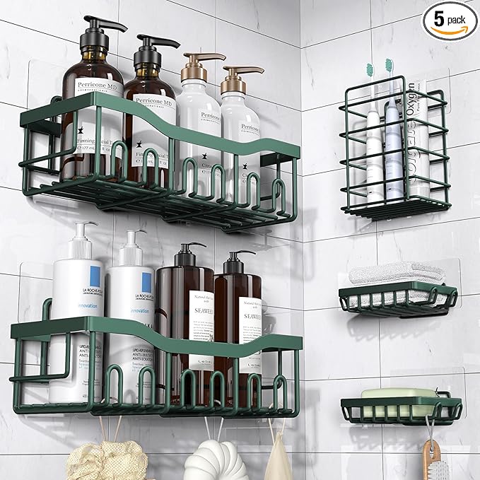 5-Pack Rustproof Stainless Steel Shower Caddy – No Drill Adhesive Bathroom Organizer with Large Capacity, Spacious Shower Shelves for Inside Shower, Kitchen & Home Decor Storage-XL Size