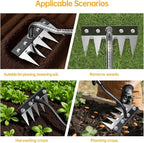 Iron Weeding Rake, 5-Teeth Detachable Gardening Hand Weeder Tool with Ergonomic Grip, Heavy-Duty Hand Weeder Puller Tool for Yard & Lawn & Flowerbeds