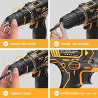 Cordless Drill Set, 12V Power Drill with 2.0Ah Battery and 2-Speed, 30Nm Torque, 25+1 Clutch Settings, 3/8" Keyless Chuck, Yellow Electric Drills for Home DIY, Wood, Metal, Plastic Drilling