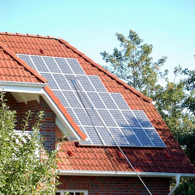 20 Feet High Reach Window Cleaning Kit with Extension Poles, Window Cleaner Tool with 14’’ Silicone Squeegee, Microfiber Scrubber & Cloth, Window Washing Equipment for Outdoor High Windows