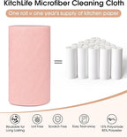 KitchLife Microfiber Cleaning Cloth Roll, 100 Pack - Tear-Away Microfiber Paper Towels, Lint-Free, Reusable, Washable for Kitchen, Car, Dishes, and Sensitive Surfaces (Pink)