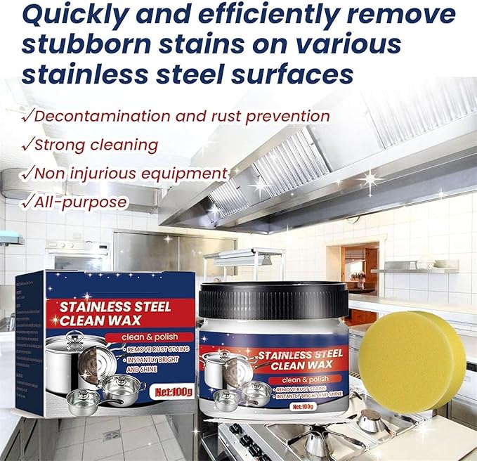 Magical Nano-Technology Stainless Steel Cleaning Paste-Surface Safe, Stainless Steel Clean Wax, Metal Polish Cream, 3 in 1 Stainless Steel Wax Cleaner, for Grease, Oven, Sink (1)