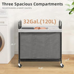 STORAGE MANIAC Rolling Laundry Hamper with Wheels 3-Section Laundry Sorter Rolling Laundrys Basket on Wheels with Removable Bag Clothes Hamper Laundrys Organizer Cart Bathroom Bedroom 120L Grey