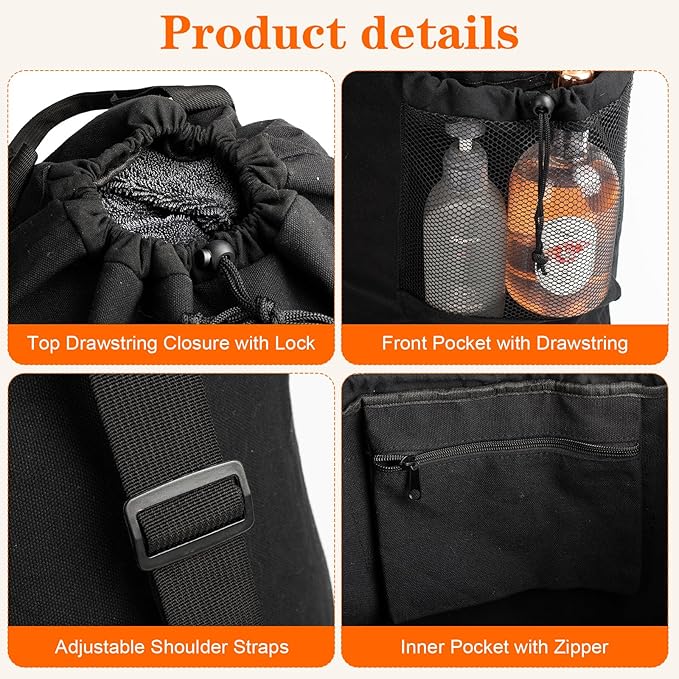 Canvas backpack laundry bag, laundry backpack with shoulder straps and mesh pockets, durable laundry basket bag with drawstring closure, suitable for college, laundromats, and apartments.
