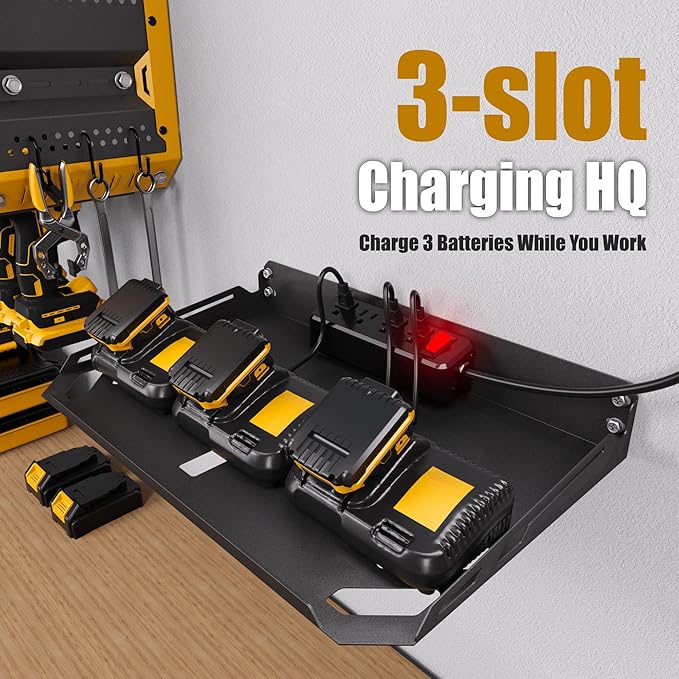 Tool Organzier Storage Wall Mount, Tool Shelves Drill Holder for Men, Metal Sturdy Steel Rack Saves Space in Workshop/Garage Organizes Power Tools, Screwdrivers, Gadgets, Floating Shelving