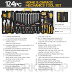 Hi-Spec 124piece Home & Garage Mechanics Tool Set, Socket Wrench Tool Sets for DIY Repairs with Plastic Storage Case