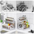 2 Pack Under Sink Organizer, 2-Tier Heavy Duty Metal Pull Out Cabinet Organizer Slide Out Sink Shelf Organizer Height Adustable, Multi-Purpose Storage Shelf for Kitchen Bathroom (Silver, 2 Pack)