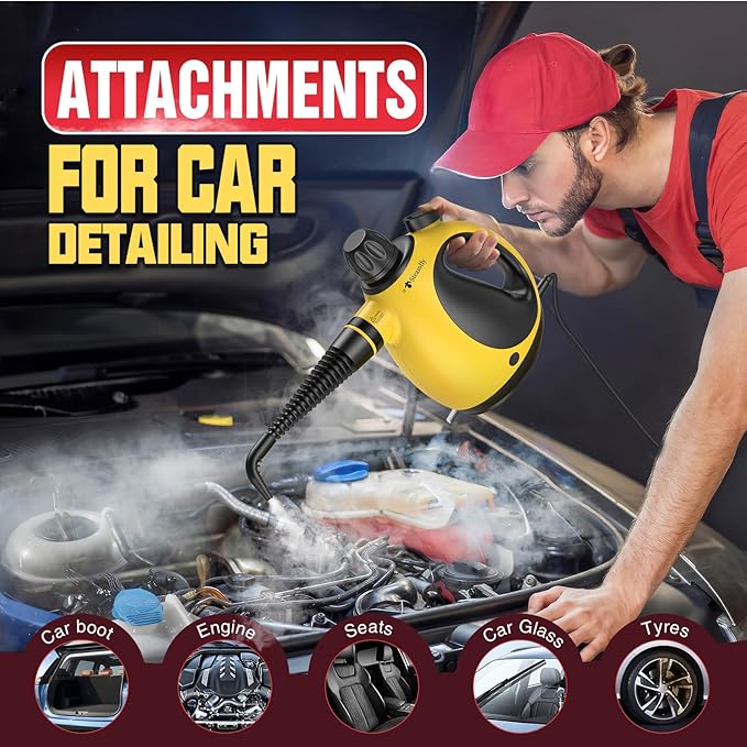 Pressurized Handheld Steam Cleaner for Home, Multi-Surface Steamer with 12 Accessories, 12.8oz Natural Steamer for Cleaning Car, Bathroom, Shower, Upholstery, Grout, Window, Grease