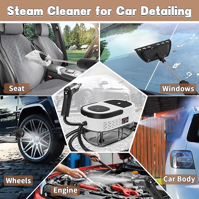 Handheld Steam Cleaner for Home, 2500W High Temperature Pressurized Machine, 1.6L Water Tank, Handle-controlled Steam Output, Portable Cleaning Steamer for Car, Bed Bugs, Furniture, Grout (White)