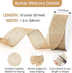 Wired Edge Decorative Ribbon DIY Craft Ribbon for Holiday Garlands Gift Wrapping and Home Decor (Natural Khaki Color, 1.5 inches)