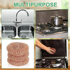 Hushee 50 Pack Copper Coated Scourers Rust Resistant Scrubbing Scouring Pad with 1 Pair of Rubber Household Cleaning Gloves Heavy Duty Copper Mesh Scourer for Dishes, Pots, Pans, and Ovens