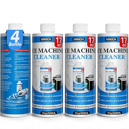 USKICH Ice Machine Cleaner Maker Descaler-68 fl oz Nickel Safe Descaler Ice Maker Cleaner Compatible with Whirlpool,Scotsman,KitchenAid, Affresh,Hoshizaki,GE Opal Cleaning Kit (4 Pack)